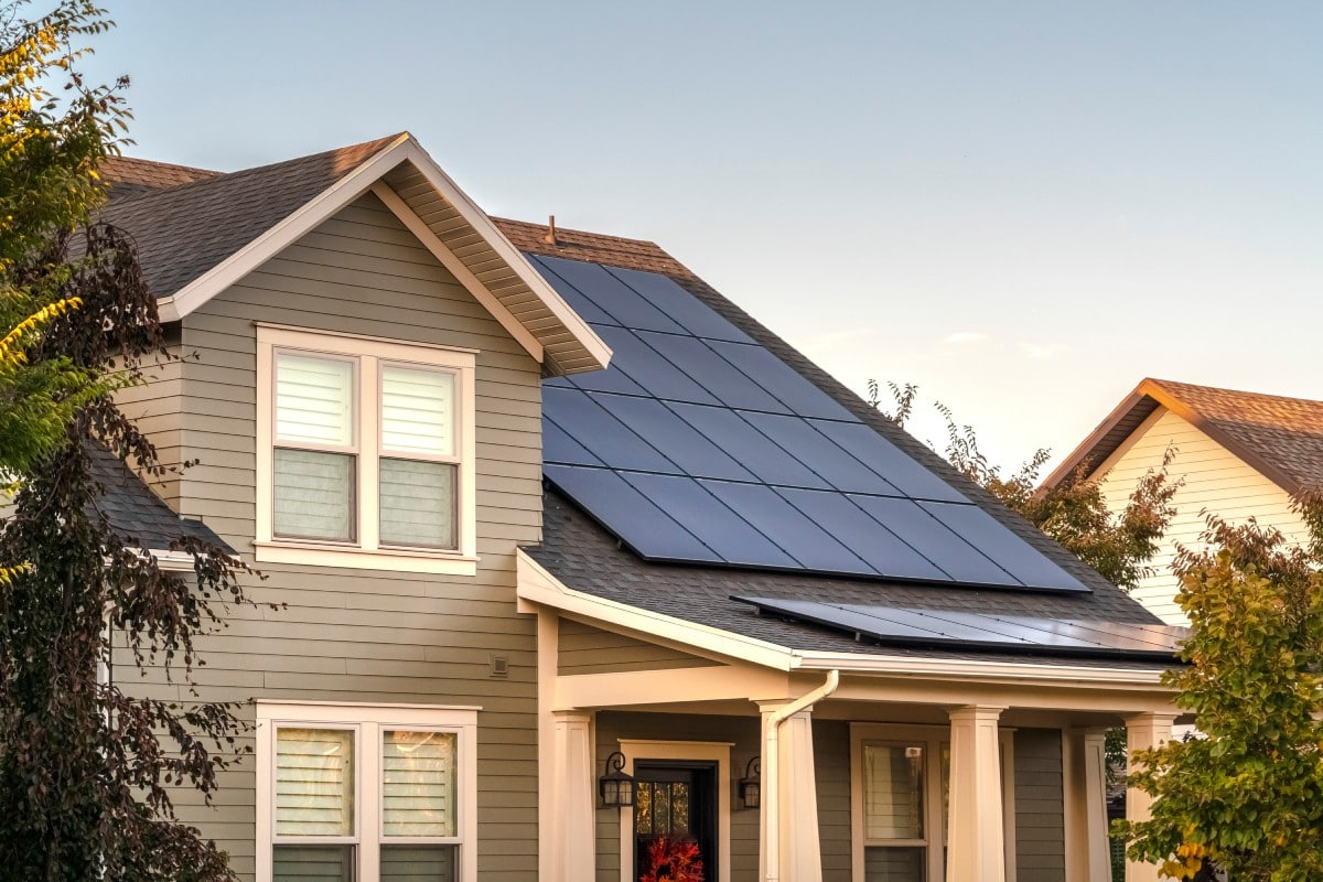 Green technology and solar panels on a modern home