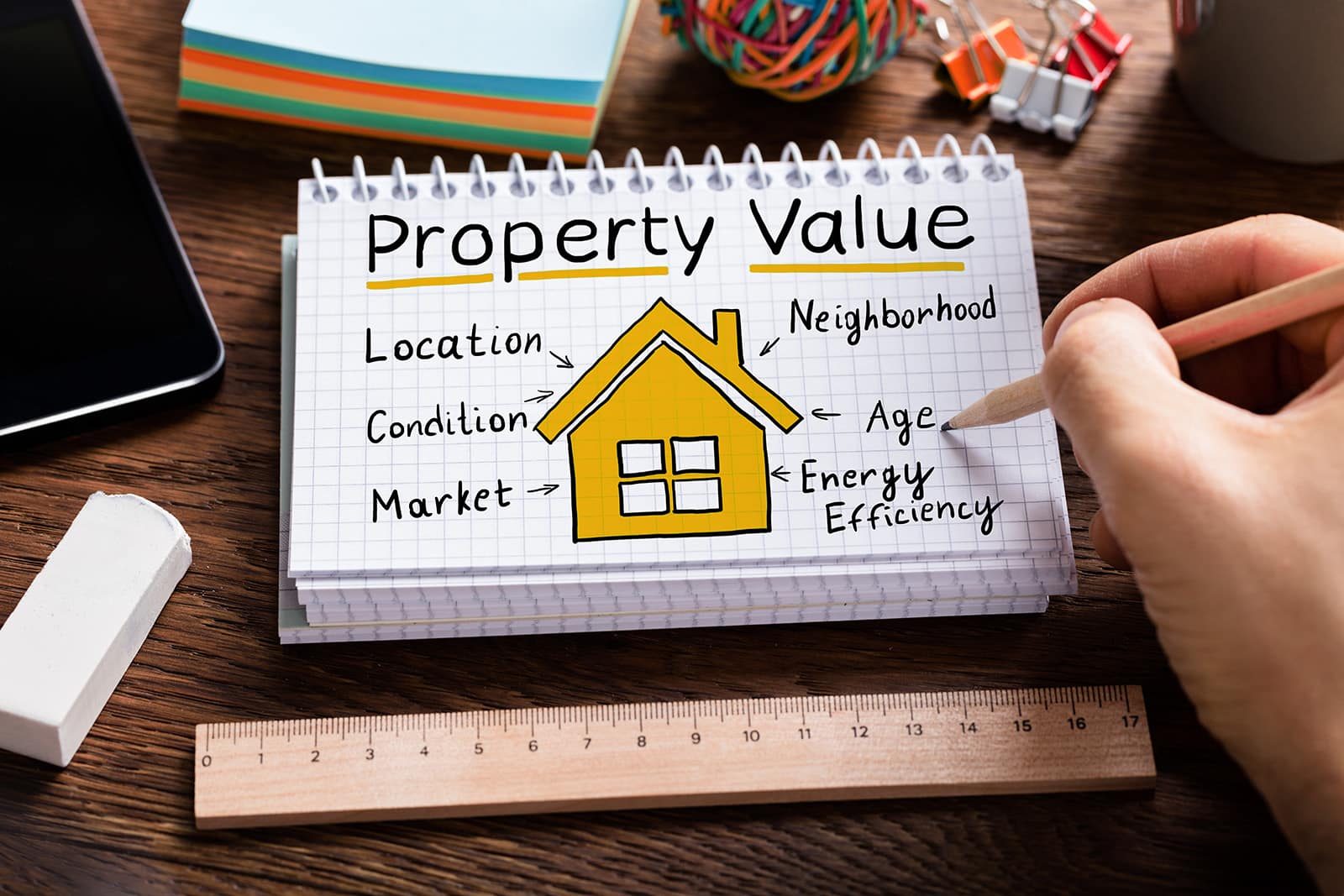 Real estate appraiser assessing a home's property value